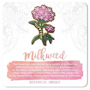 Milkweed‎ & Monarch Caterpillar Enamel Pin - Gold Plated Nature Jewelry & Brooch